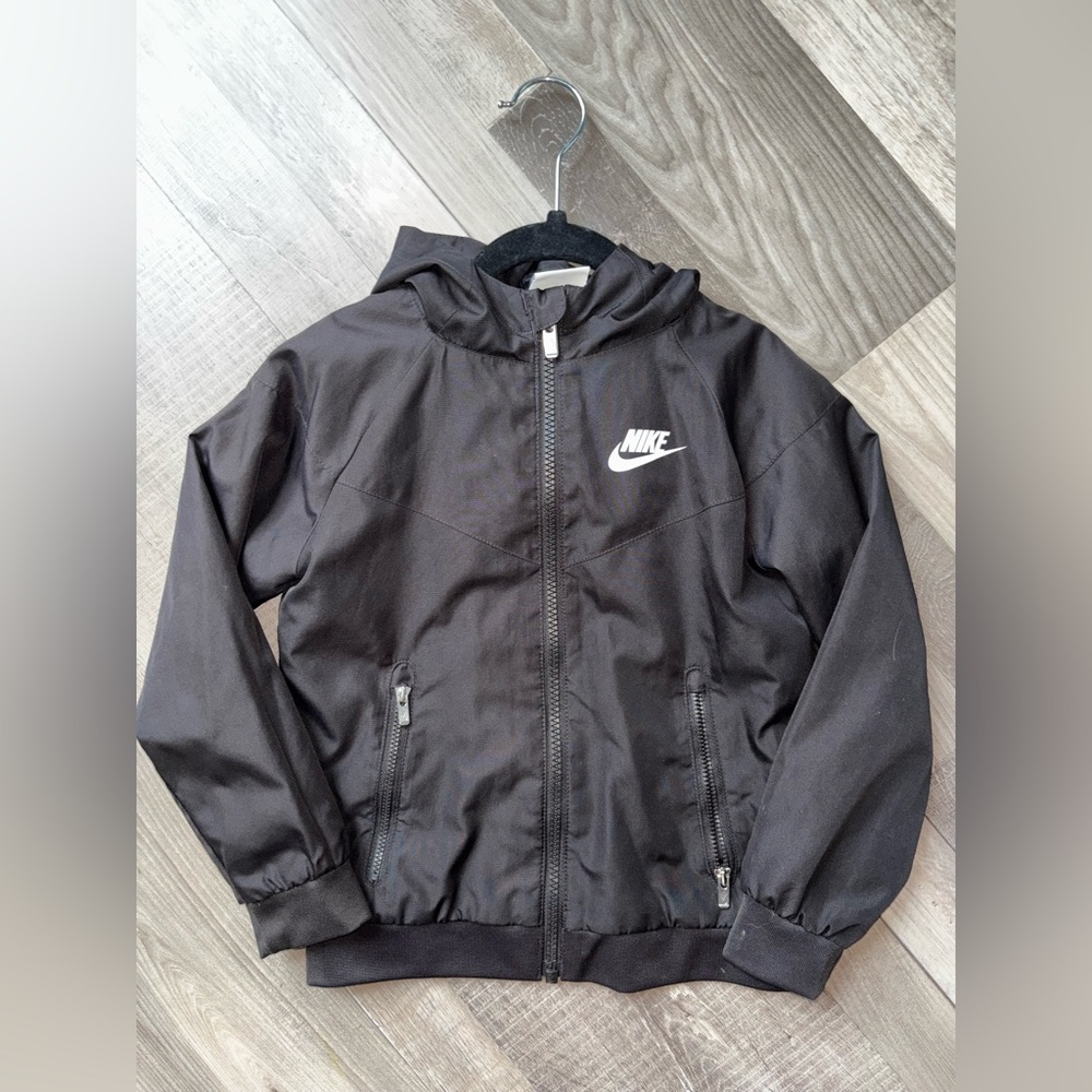 Nike Kids Black Hooded Zip-Up Jacket with White Logo